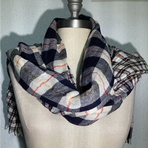 J. Crew yarns linen blend Plaid scarf